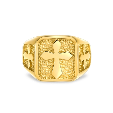 Anello Sigillo Da Uomo Con Croce Acciaio Al Titanio Quadrato Goffrato Religioso Stile Punk Retro Gioielli