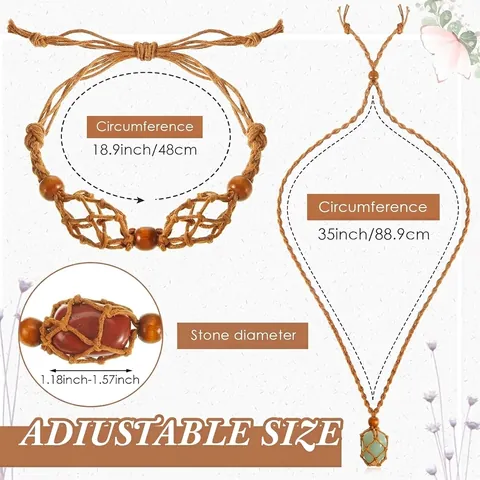 Collar Y Pulsera Con Colgante De Piedra De Cristal Natural Bolsa De Red De Cuerda Encerada Tejida A Mano Estilo Bohemio