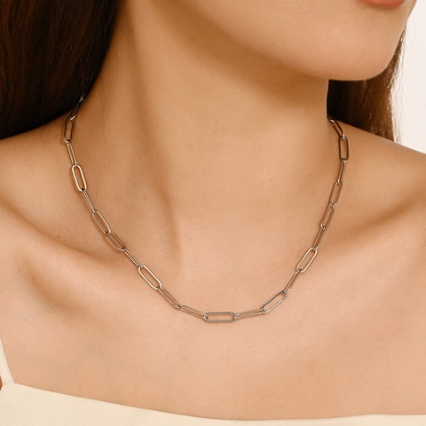 Collana A Catena Con Graffetta In Acciaio Inossidabile Placcato Oro 18K Gioielli Minimalisti A Maglie Geometriche