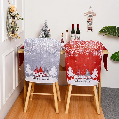 Christmas Gnome Chair Cover Nordic Forest Old Man Patterns Non-woven Fabric Dining Chair Back Cover Festive Decoration