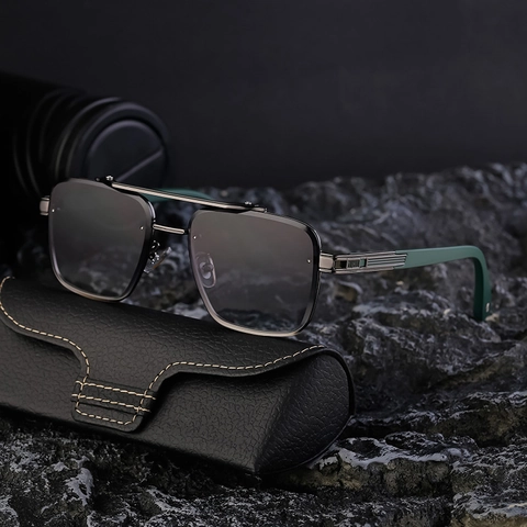 Lunettes De Soleil Carrées Pour Hommes Alliage Double Pont UV400 Verres Dégradés Mode Extérieur