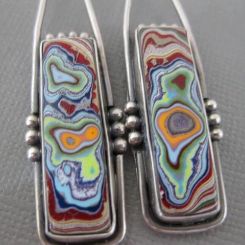 Vintage Geometric Dangle Earrings Colorful Fordite Style Marble Pattern Metal Rectangular Drop Jewelry For Women