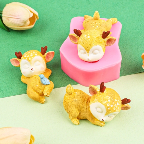 Molde De Silicona De Ciervo DIY Lindo Fawn Durmiendo Para Decoración De Pasteles Chocolate Fondant Fundición De Resina Artesanía