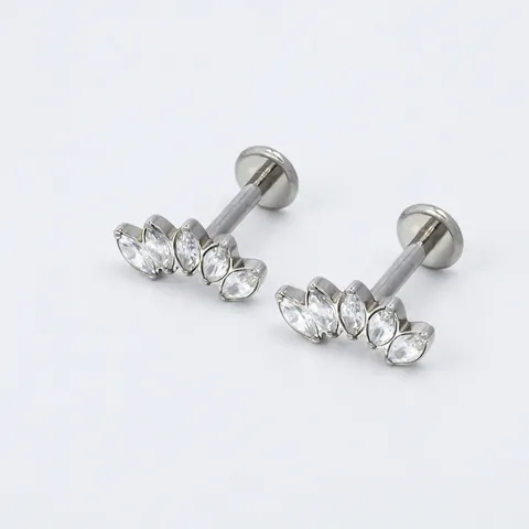 Labret Piercing Stud G23 F136 Titanium Marquise Zircon Internal Thread Flat Back Ear Cartilage Jewelry Fan Shape