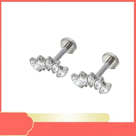 Labret Piercing Stud G23 F136 Titanium Marquise Zirkoon Interne Schroefdraad Platte Achterkant Oorkraakbeen Sieraden