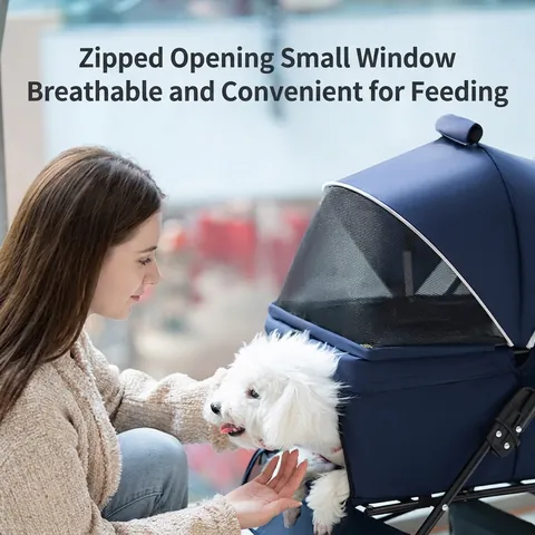 Pet Stroller Foldable Separable Basket Oxford Cloth Breathable Mesh Detachable Carrier For Dogs Cats Travel