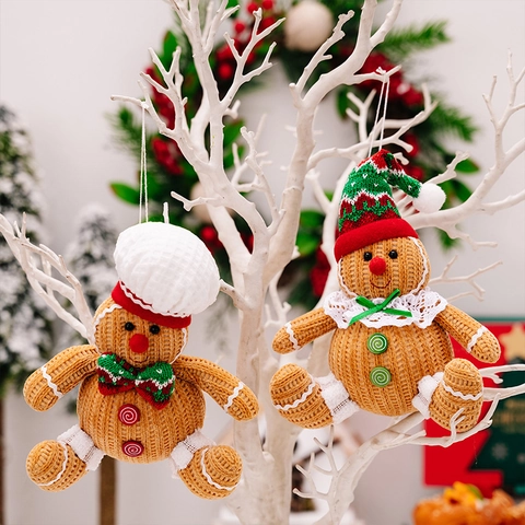 Kerst Gebreide Peperkoekmannetje Pluche Pop Hangende Ornamenten Met Chef Kok Muts En Kerstmuts Feest Home Decor