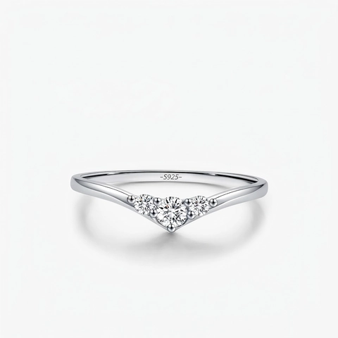 S925 Sterlingsilber Moissanit Ring Für Damen Minimalistisch V-Förmiger Drei-Stein Ring Funkelnd D-Farbe VVS1 Edelstein Schmuck