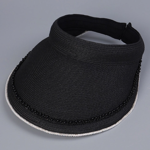 Chapeau Visière Solaire En Paille De Papier Pour Femmes Bord Large Künstliche Perle Strass Élégant Protection UV Été Plage