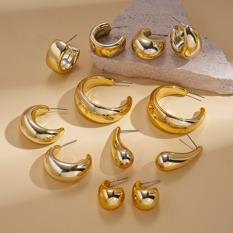 Orecchini In Lega Geometrici A Forma Di C Goccia D'acqua Con Perno In Argento Sterling 925 Placcati Oro Per Donna
