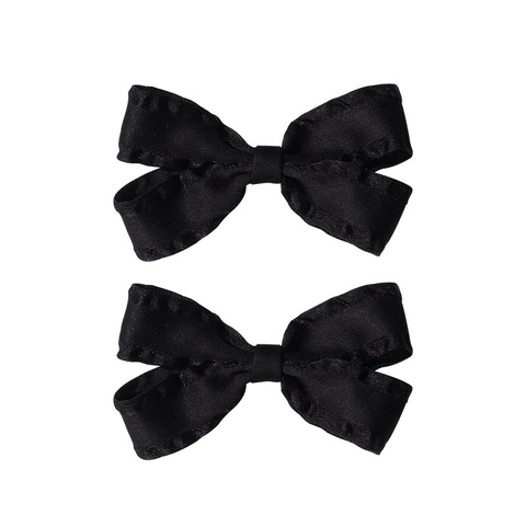 Satijnen Strik Haarclips Zwart Elegante Lint Dubbellaags Krokodillenklemmen Zoete Haaraccessoires Voor Dames