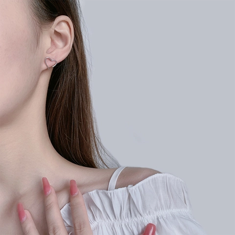 Orecchini A Lobo Cuore Vuoto Minimalista Rame Geometrico Cuore Aperto Gioielli Per Donna Colore Argento