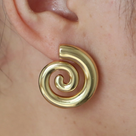 Vintage Kupfer Galvanisierte 18K Gold Herz Spirale Ohrringe Für Damen Minimalistische Texturierte Geometrische Mode Ohrclips