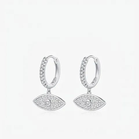 Evil Eye Drop Hoop Earrings 925 Sterling Silver Shiny Clear Zircon Pave Elegant Jewelry For Women
