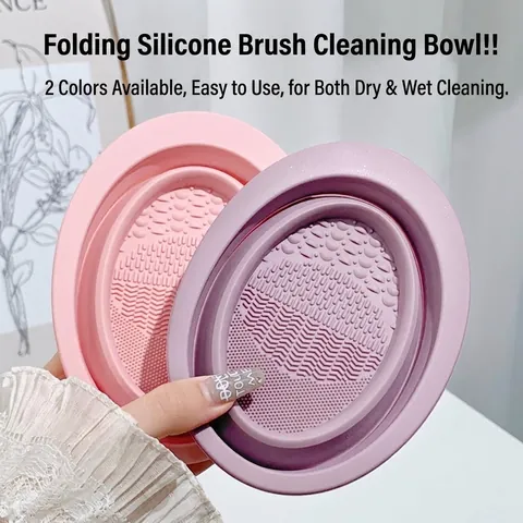 Cuenco Limpiador De Brochas De Maquillaje De Silicona Plegable Almohadilla De Limpieza Multitextura Portátil Para Esponjas Y Brochas