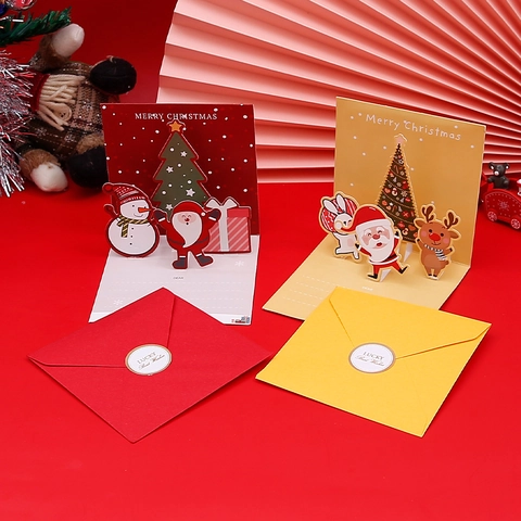 3D Pop Up Weihnachten Grußkarten Karton Faltbar Feiertagsnachricht Für Heiligabend Party Geschenk Mit Umschlägen Aufklebern