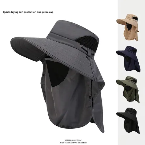 Outdoor Sun Hat Polyester Quick Dry All-Round Protection With Face Mask Neck Flap For Fishing Hiking Casual Men Women