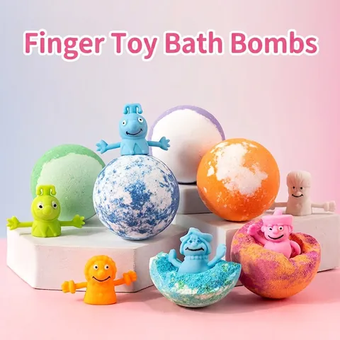 Bath Bomb With Surprise Finger Toy Essential Oil Sea Salt Moisturizing Fizzy Bubble Bath For Kids Toddlers Fun Bathroom Accessories