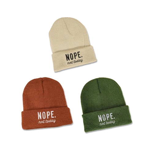 Knitted Beanie Hat Acrylic NOPE Not Today Embroidery Folded Brim Warm Winter Outdoor Street Style Unisex