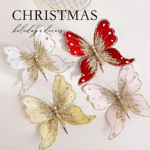 Decorazioni Di Farfalle Di Natale Scintillanti Glitter Strass Velluto Farfalle Artificiali Per Albero Corona