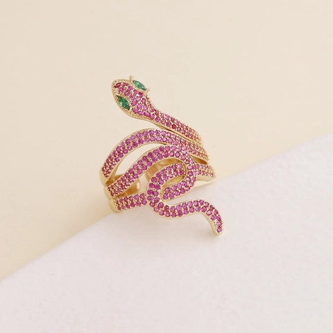 Anillo De Serpiente Cobre Micro Pavé Circón Único Lujo Ajustable Abierto Joyería Para Mujer Vintage