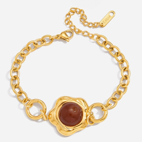 Vintage Edelstahl Achat Armband Armreif 18K Vergoldeter Botanische Blume Schmuck Für Damen Bankett Party Handschmuck