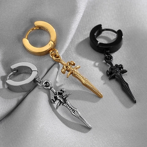 Pendientes De Aro Con Daga Espada Punk Gótico Acero Inoxidable Hip Hop Joyería Para Hombres Mujeres