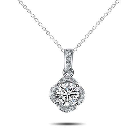 Moissanite Ketting Hanger S925 Sterling Zilver Rond Briljant Geslepen Bloem Halo Sleutelbeen Ketting Voor Dames Elegante Sieraden