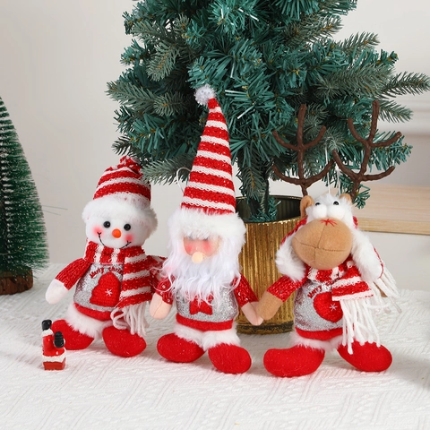 Christmas Plush Pendants Santa Claus Snowman Reindeer Sequined Knit Tree Hanging Ornament Festive Party Decoration