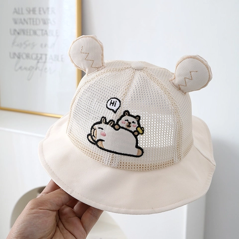 Cappello Da Sole Bambini Rete Traspirante Cappello Pescatore Orso Cartone Animato Con Orecchie Animali Estate