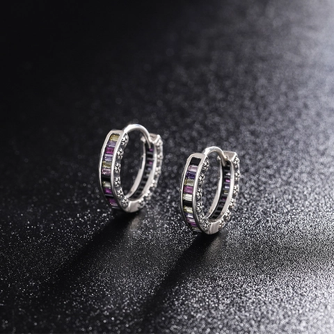 925 Sterlingsilber Regenbogen Zirkonia Creolen Für Damen Künstlerisch Vintage Antikisiert Mehrfarbige Kristall Huggie Ohrringe Schmuck