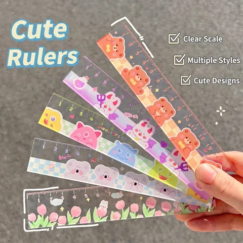 Cute Cartoon Transparent Acrylic Straight Ruler Scale For Students School Office Supplies Stationery Heart Style