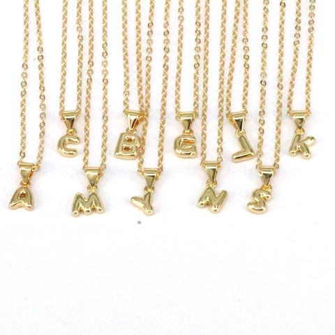 18K Gold Plated Copper 26 Alphabet Letter Pendant Necklace Minimalist 3D Bubble Initial Necklace For Women Men Jewelry