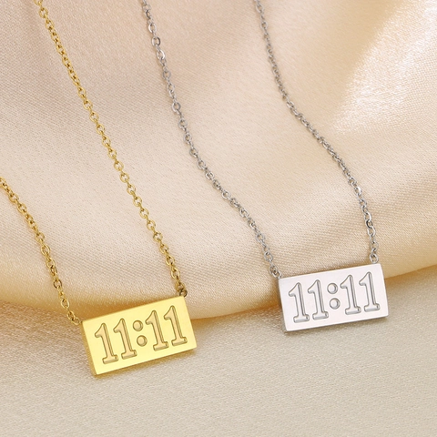 11:11 Engel Nummer Halskette Edelstahl Rechteck Anhänger Minimalistisch Mode Schmuck Herren Damen