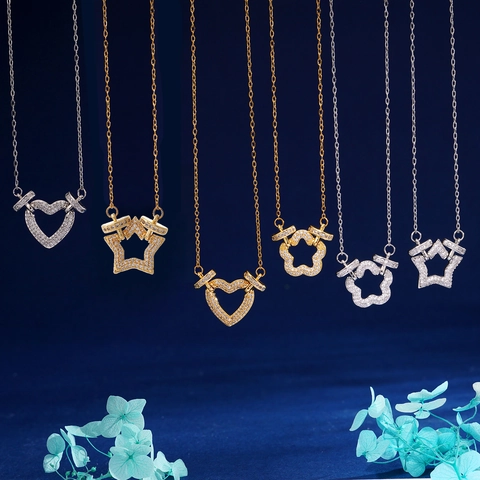 Mode Kupfer 18K Vergoldet Herz Stern Blume Anhänger Halskette Für Damen Elegant Strass Schlüsselbein Kette Schmuck Geschenk
