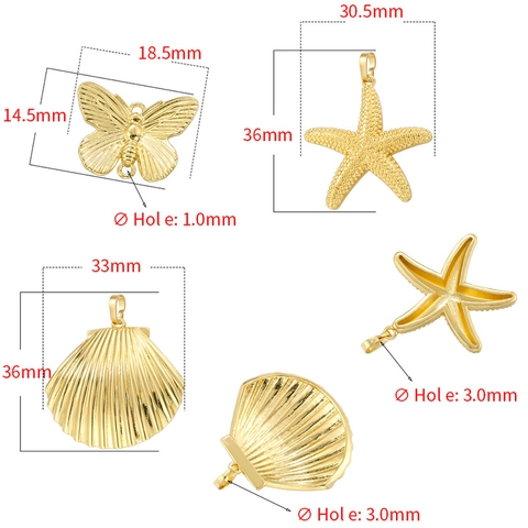 Brass Sea Shell Starfish Butterfly Pendants Gold Silver Plated Vintage Ocean Style DIY Jewelry Making Accessories