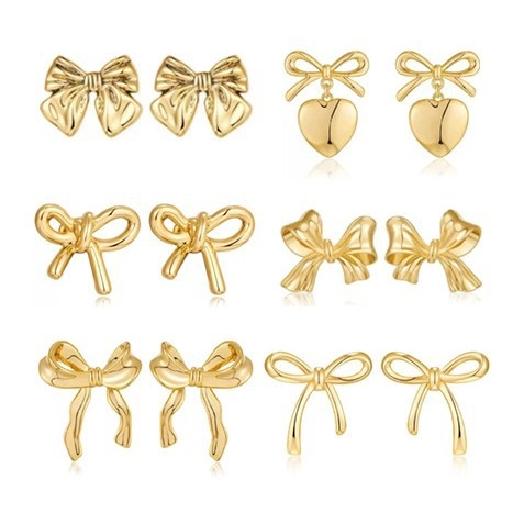 Bowknot Stud Earrings Heart Pendant Drop Zinc Alloy Gold Silver Plated Minimalist Vintage Elegant Women Accessory