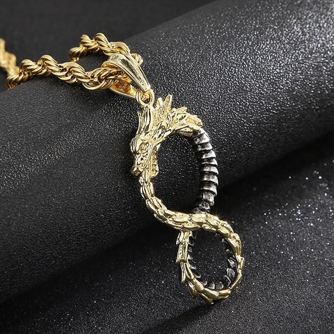 Drachen Unendlichkeit Anhänger Edelstahl 18K Vergoldet Zweifarbig Vintage Punk Hip Hop Schmuck Für Herren