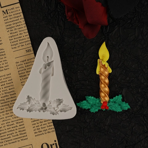 Christmas Candle Silicone Mold Spiral Twist Holly Leaf Berry Design DIY Handmade Craft Baking Tool