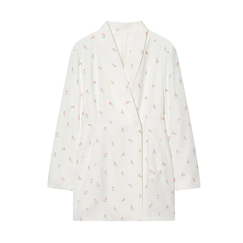 Blazer Met Bloemenprint Dames Polyester Lange Mouwen Single Breasted Slim Fit Elegante Pak Jas Casual Revers Bovenkleding