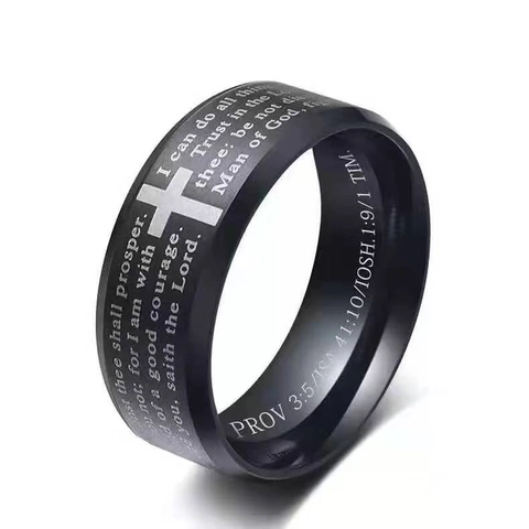 Bible Verse Cross Ring Stainless Steel Laser Engraved Religious Scripture Band Jewelry For Men