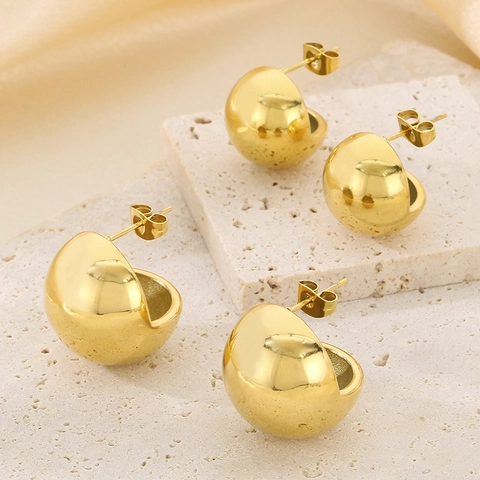 Pendientes De Botón Minimalistas De Media Esfera De Acero Inoxidable Pulido Espejo Forma C Joyería Para Mujer