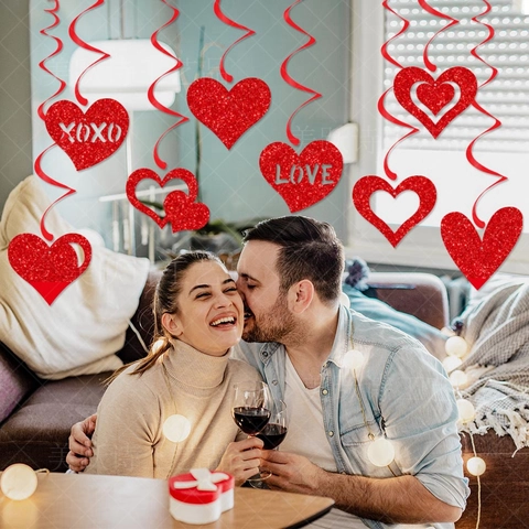 Banner San Valentino Cuore Luccicante Spirali Appese Rosso Rosa Be Mine Decorazioni Per Feste Romantiche