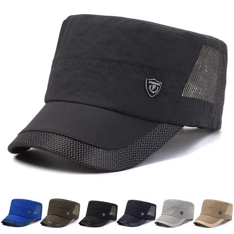Cappello Cadet Da Uomo Cappello Piatto Traspirante Mesh Poliestere Asciugatura Rapida Protezione Solare Esterno Stile Militare Regolabile