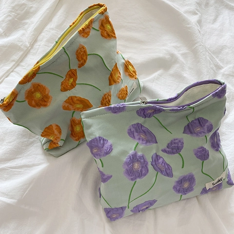Florale Kosmetiktasche Reißverschluss Elegant Calla Lilie Druck Jacquard Stoff Kulturbeutel Makeup Organizer Beutel Damen