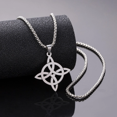 Collana Nodo Celtico Acciaio Inossidabile Pendente Runa Vichinga Irlandese Gioielli Geometrici Cavi Per Uomo E Donna