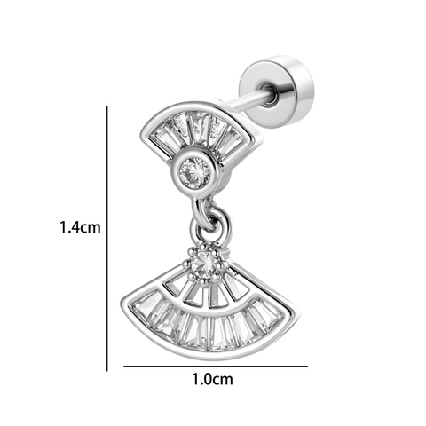 Waaivormige Dubbellaagse Kraakbeen Stud Oorbel Baguette Zirkoon Ingelegde Koperen Piercing Sieraden