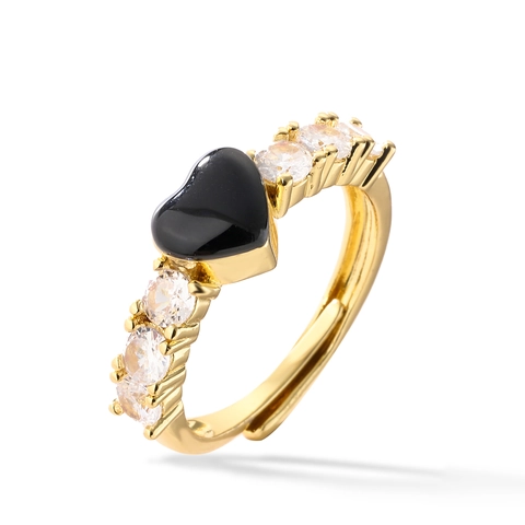 Süß Herz Emaille Kupfer Ring Mit Zirkonia Offener Verstellbarer Fingerring Für Damen Mode Schmuck Geschenk
