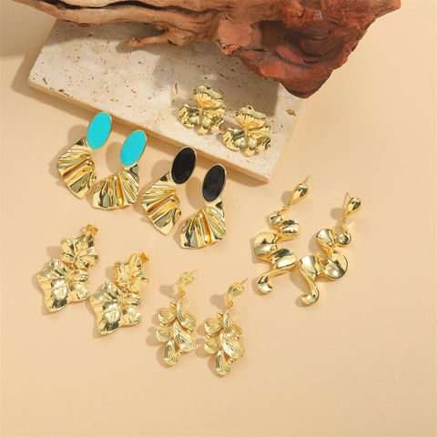 Vintage Geometrische Kupfer Ahornblatt Tropfen Ohrringe Für Damen Gold Emaille Welliges Blatt Hängeohrringe Mode Schmuck Geschenk