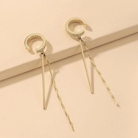 Ear Cuff En Forma De C Aleación Circón Cadena De Borlas Largas Sin Perforación Joyas Geométricas Minimalistas